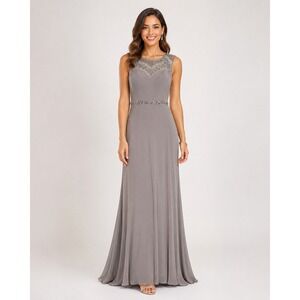 Cameron Blake Taupe Beaded Illusion Formal Gown Mother of Bride Size 8